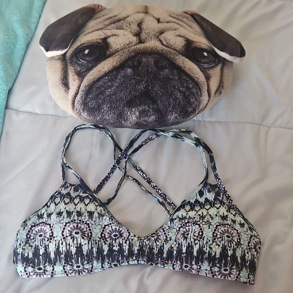 Bikini Top Blue Purple White Strappy Back XL 12 By ANTIQUA nwot